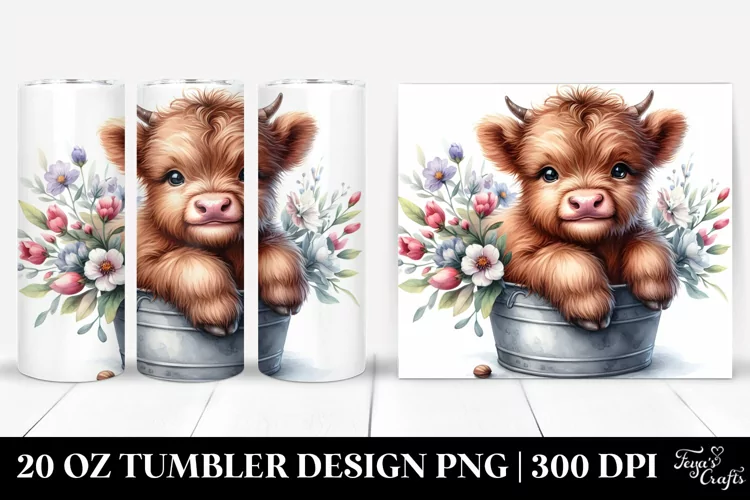 Highland Cow Sitting Flowers | 20 Oz Tumbler