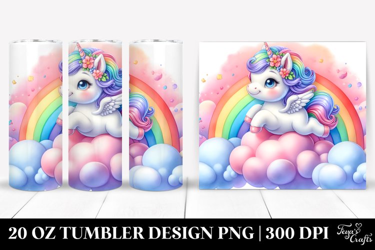 Baby Unicorn Bouncing on Clouds | 20 Oz Tumbler