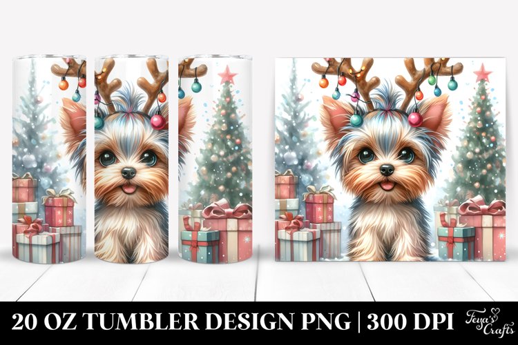 Yorkshire Terrier with Reindeer Horns 20 Oz Tumbler example image 1