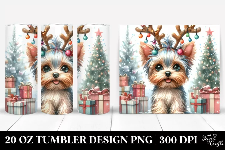 Yorkshire Terrier with Reindeer Horns 20 Oz Tumbler