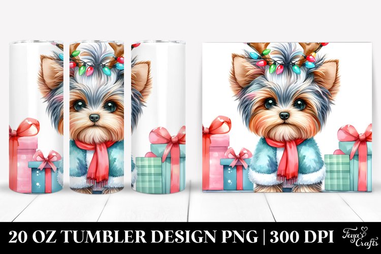 Yorkshire Terrier with Reindeer Horns 20 Oz Tumbler example image 1