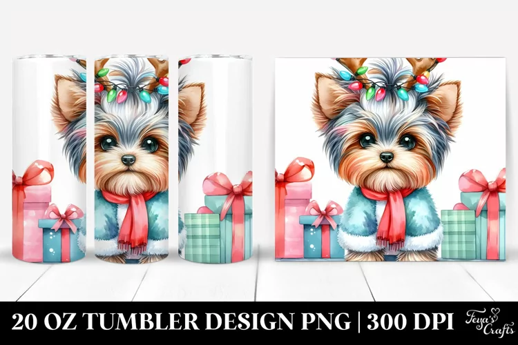 Yorkshire Terrier with Reindeer Horns 20 Oz Tumbler