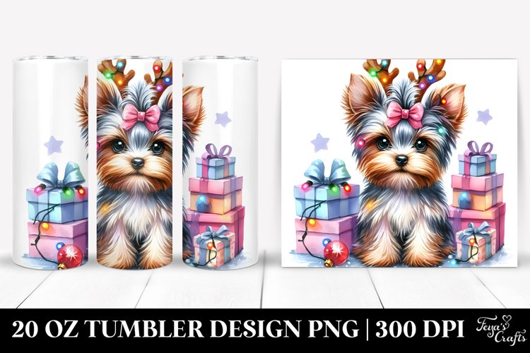 Yorkshire Terrier with Reindeer Horns 20 Oz Tumbler example image 1