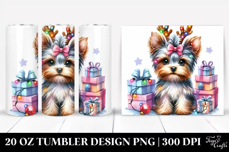 Yorkshire Terrier with Reindeer Horns 20 Oz Tumbler