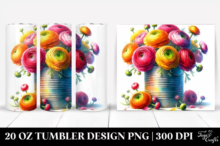 20 Oz Tumbler Sublimation | Vibrant Watercolor Ranunculus