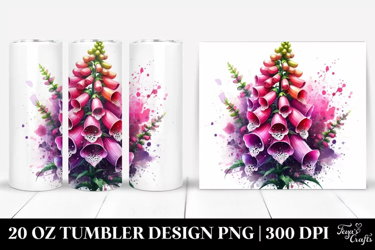 Shiny Foxglove Watercolor Splash | 20 oz Tumbler
