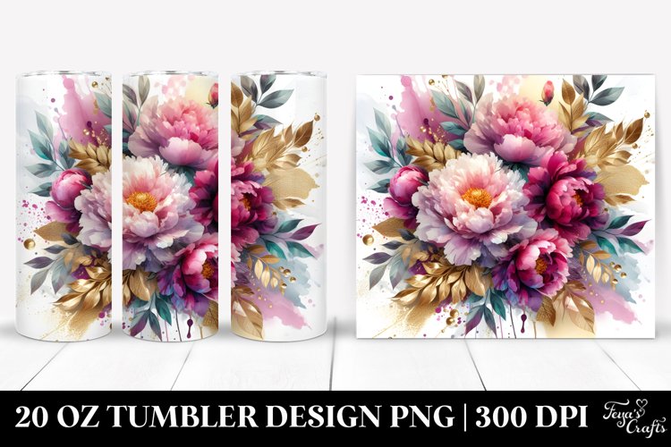 Colorful Abstract Vibrant Bouquet Gold Foil Peonies | 20 Oz