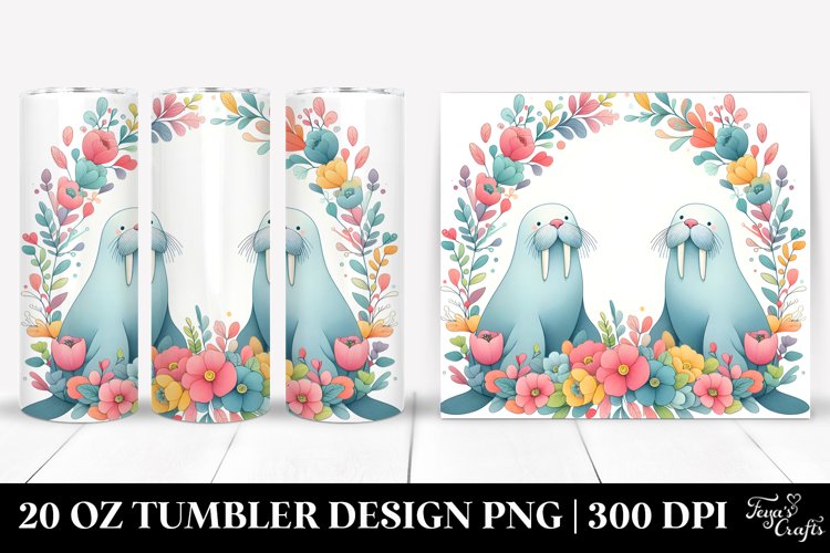 Pastel Walrus Floral Frame | 20 Oz Tumbler example image 1