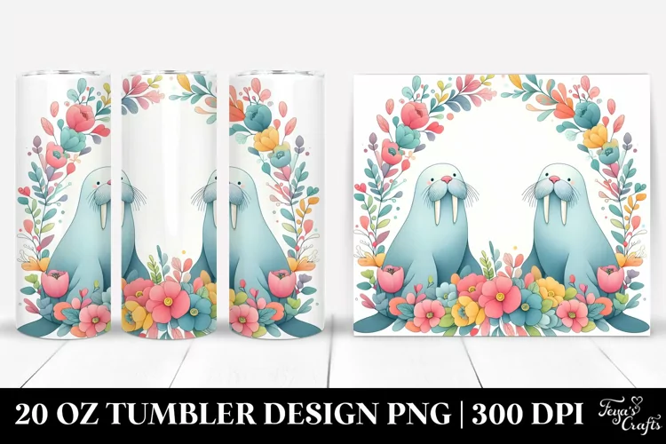 Pastel Walrus Floral Frame | 20 Oz Tumbler