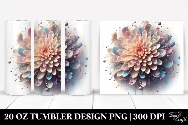 Chrysanthemum Watercolor Splash 20 Oz Tumbler