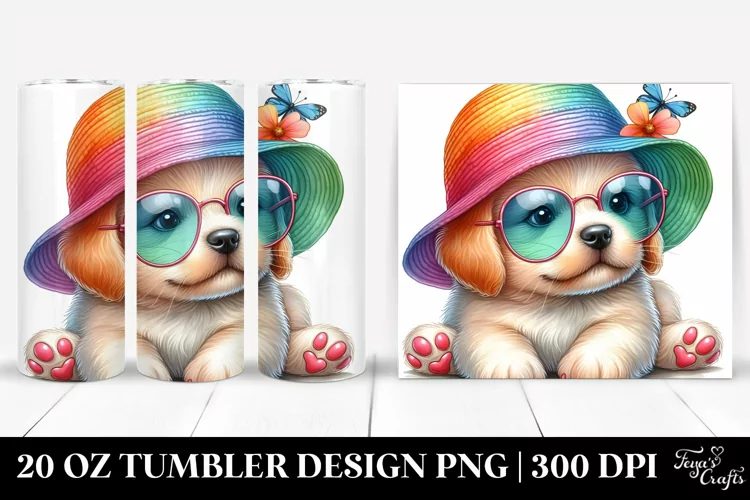 Colorful Watercolor Cute Baby Puppy | 20 oz Tumbler