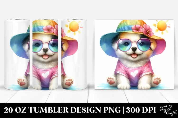 Colorful Watercolor Cute Baby Puppy | 20 oz Tumbler