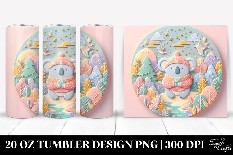 3D Embossed Koala Clipart 20 Oz Tumbler