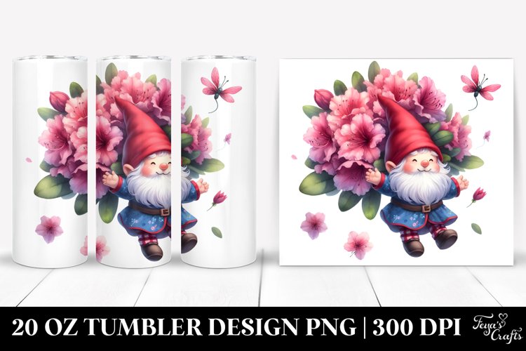 Cute Gnome with Large Rhododendron | 20 Oz Tumbler example image 1