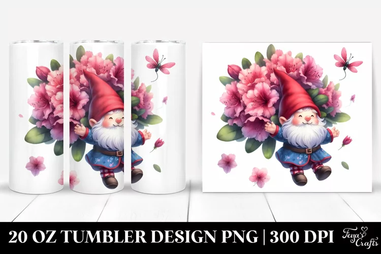 Cute Gnome with Large Rhododendron | 20 Oz Tumbler