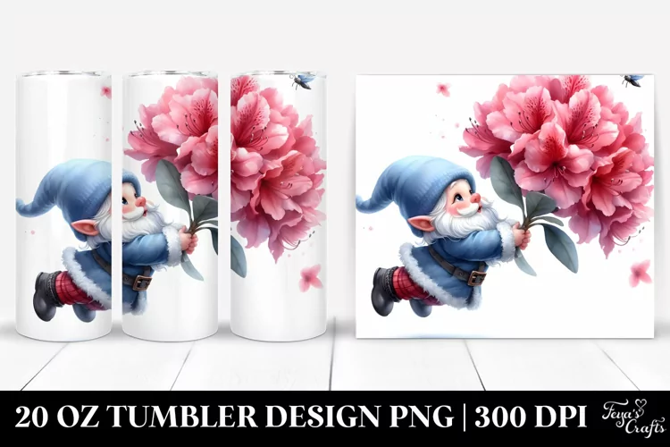 Cute Gnome with Large Rhododendron | 20 Oz Tumbler