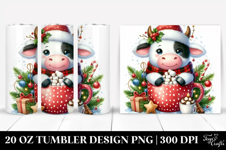 Cute Christmass Cow with Hot Cocoa 20 Oz Tumbler