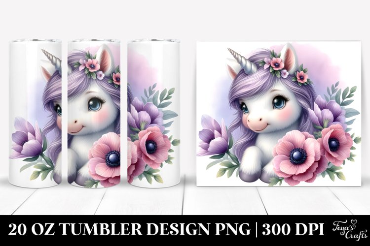 Cute Baby Unicorn with Anemone Frame | 20 oz Tumbler