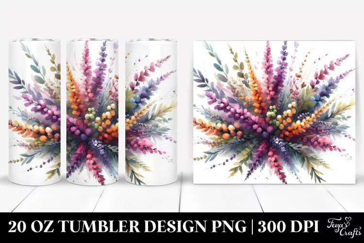 Colorful Watercolor Abstract Heather Bouquet | 20 oz Tumbler