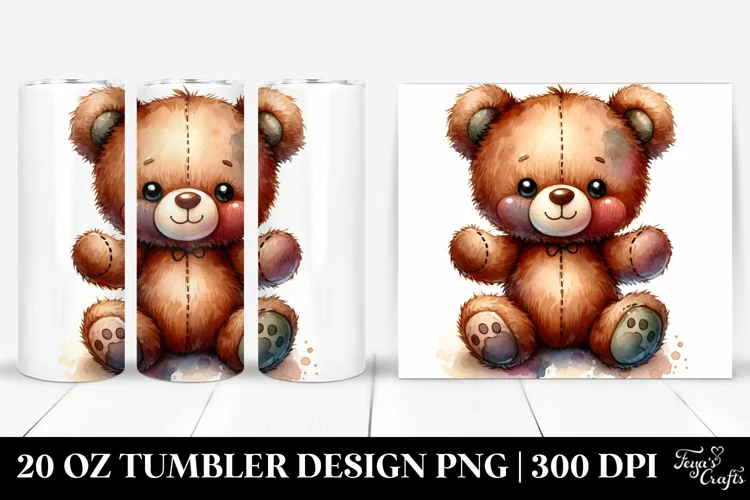 Colorful Vibrant Watercolor Plush Bear | 20 Oz Tumbler