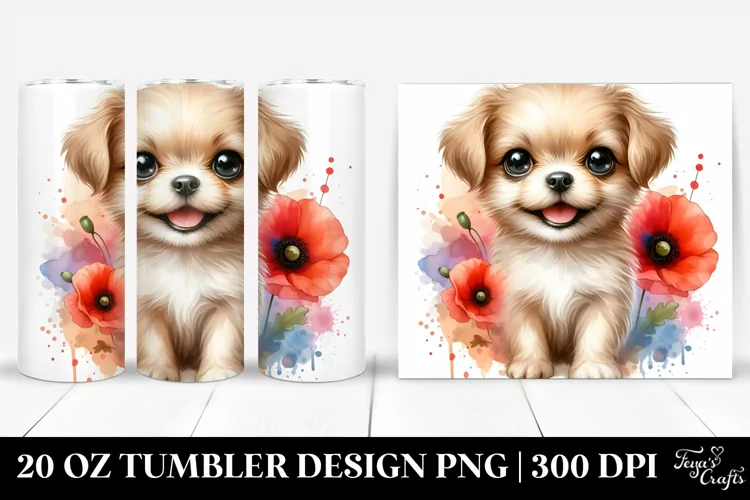 Cute Babydog Watercolor Splash | 20 oz Tumbler