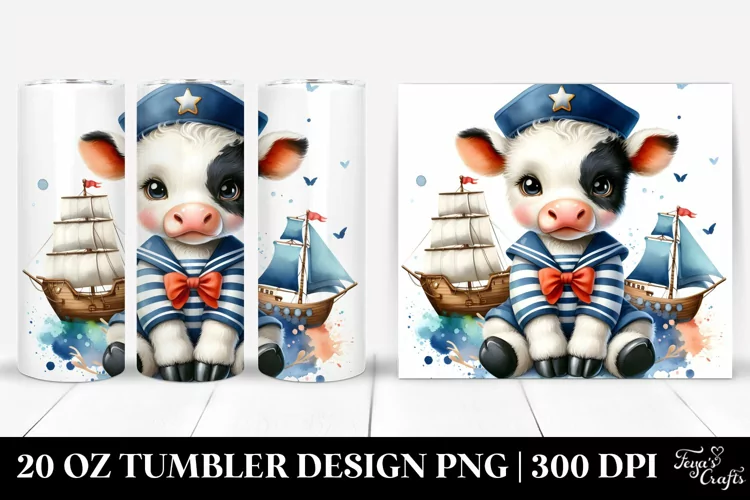 Colorful Baby Cow Sailor | 20 Oz Tumbler