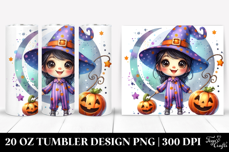 Funny Adorable Witch with Pumpkins 20 Oz Tumbler