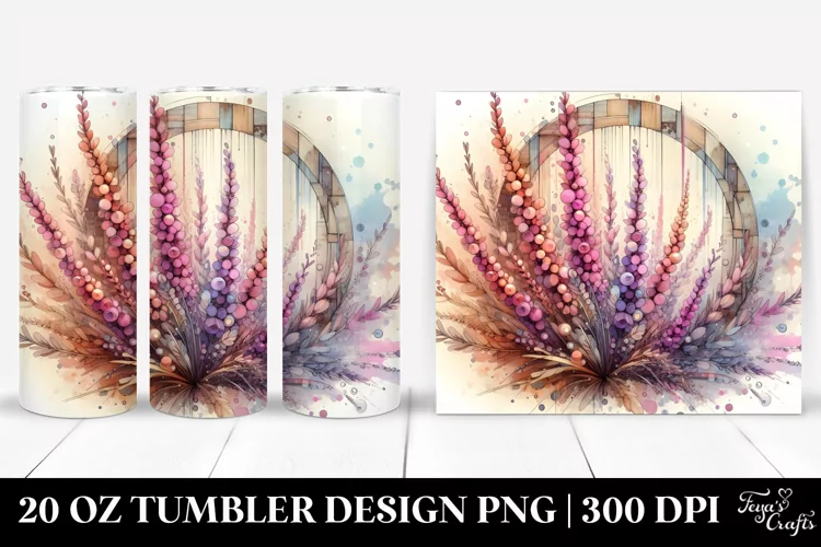 Wooden Stained Heather Watercolor Splash 20 Oz Tumbler