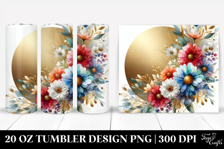 Colorful Daisy Round Frame Filled with Gold Foil | 20 Oz