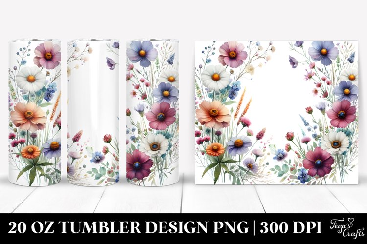 Centered Watercolor Wild Flowers | 20 Oz Tumbler