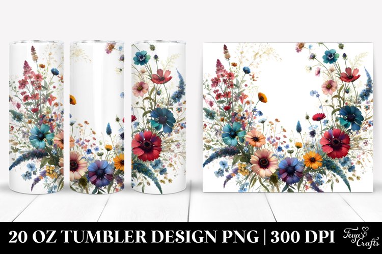 Centered Watercolor Wild Flowers | 20 Oz Tumbler example image 1