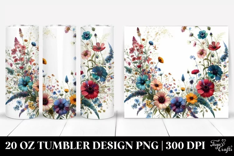 Centered Watercolor Wild Flowers | 20 Oz Tumbler