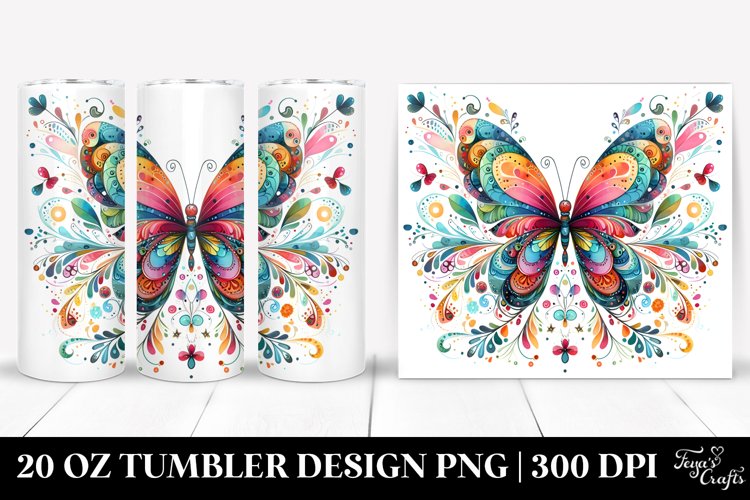Colorful Whimsical Butterfly | 20 Oz Tumbler example image 1