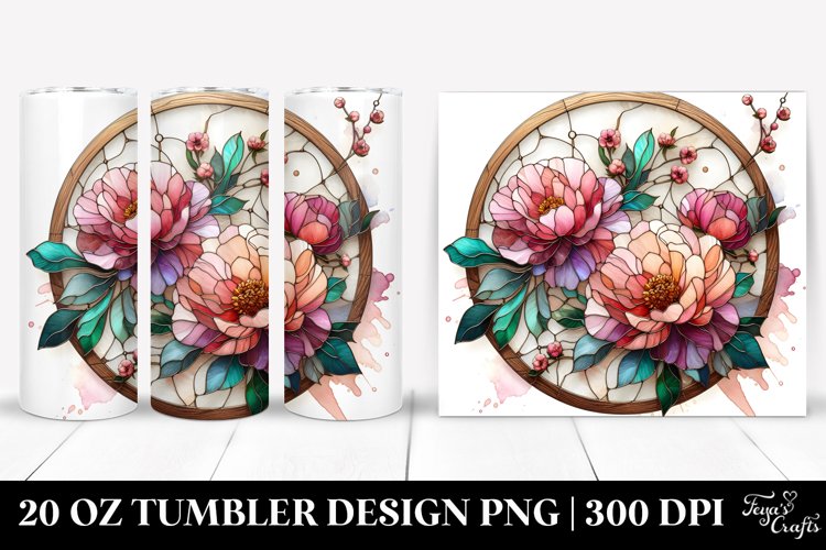 Stained Peonies -like Material | 20 Oz Tumbler example image 1