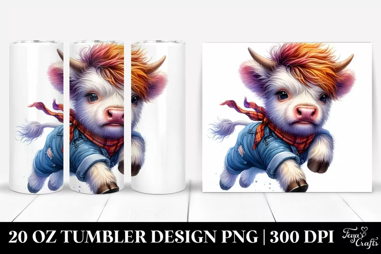Expressive Highland Cow Watercolor Splash 20 Oz Tumbler