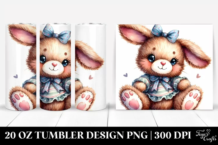 Vibrant Colorful Watercolor Sewed Bunny | 20 Oz Tumbler
