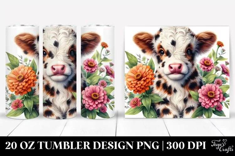 Cute Baby Highland Cow with Zinnia | 20 Oz Tumbler