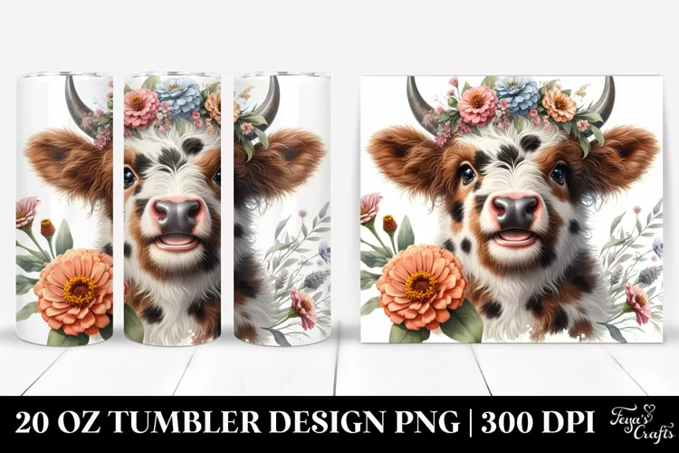 Cute Baby Highland Cow with Zinnia | 20 Oz Tumbler