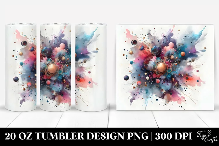 Colorful Watercolor Splash with Metallic Insertions | 20 Oz