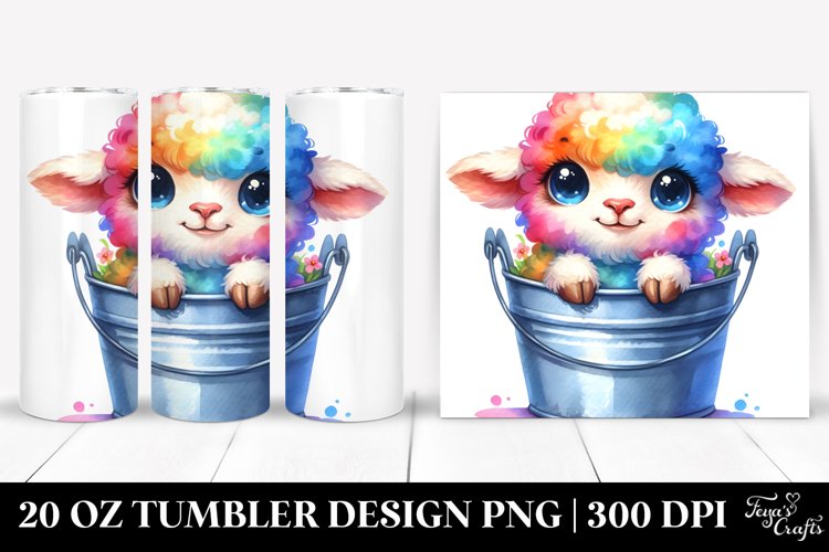 20 Oz Tumbler Sublimation | Smiling Baby Lamb Bucket |
