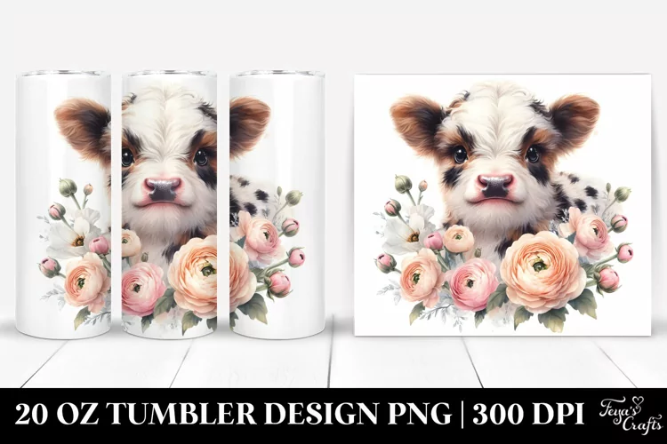 Highland Cow Ranunculus Tumbler | 20 Oz