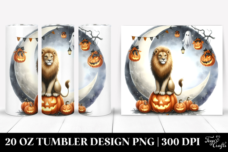 Halloween Lion Sitting on Moon 20 Oz Tumbler