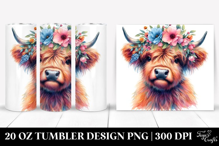 Contempt Highlandcow with Floral Wreath, Transparent 20 Oz