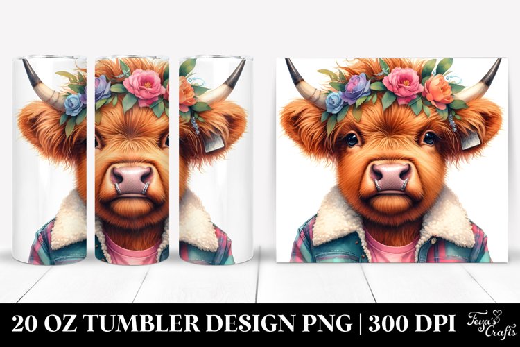 Contempt Highlandcow with Floral Wreath, Transparent 20 Oz example image 1