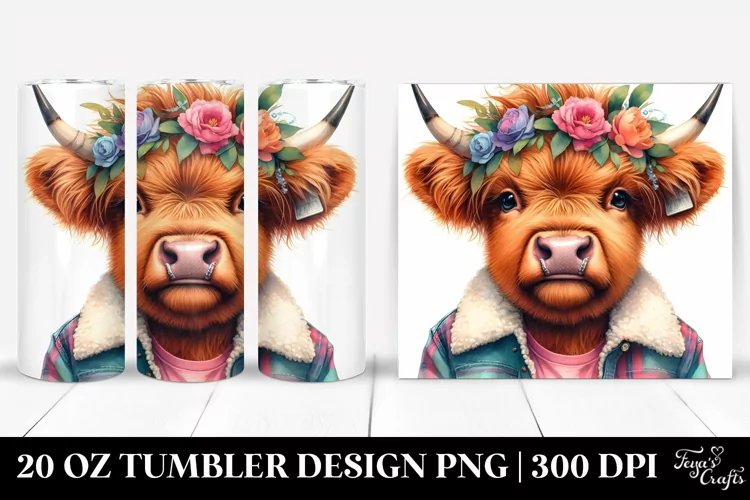 Contempt Highlandcow with Floral Wreath, Transparent 20 Oz