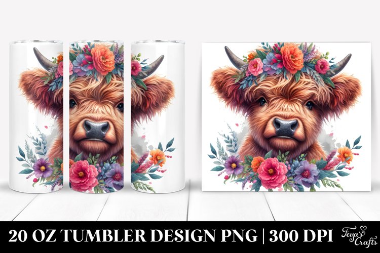 Contempt Highlandcow with Floral Wreath, Transparent 20 Oz