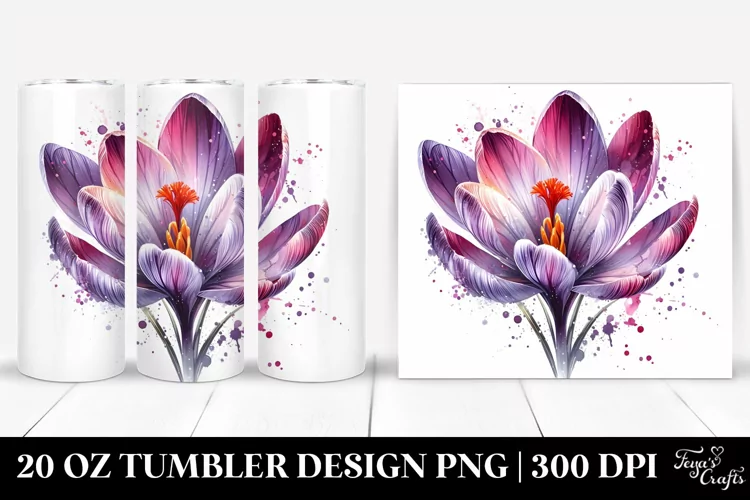 Detailed Shiny Crocus Watercolor Splash | 20 Oz Tumbler