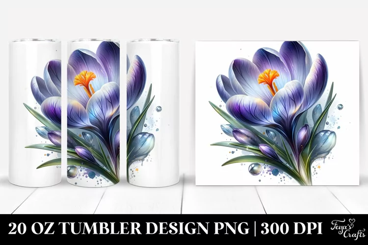 Detailed Shiny Crocus Watercolor Splash | 20 Oz Tumbler