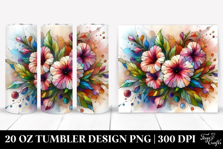 Colorful Stained Petunia Watercolor Splash | 20 Oz Tumbler example image 1