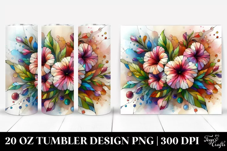 Colorful Stained Petunia Watercolor Splash | 20 Oz Tumbler